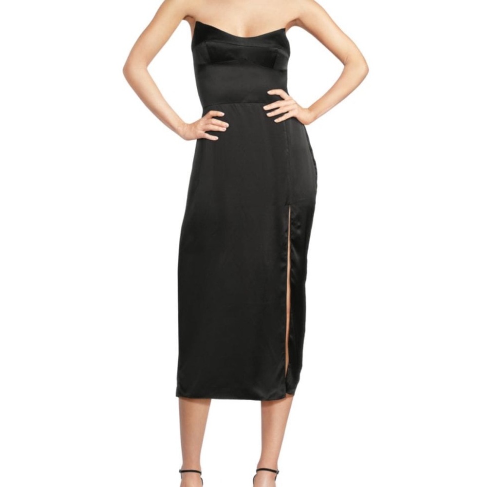 Amanda Uprichard Black Satin Corset Midi Dress NWT